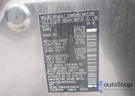 2017 Nissan Rogue S z USA, uszkodzony, nr VIN KNMAT2MV4HP503210